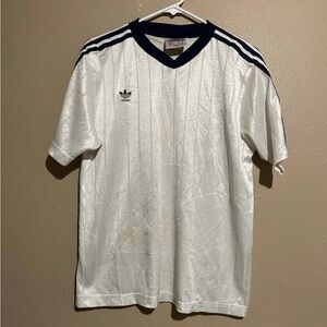 Vintage Adidas White Navy Blue Striped Soccer Jersey Adult M